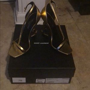 YSL gold open toe heals
